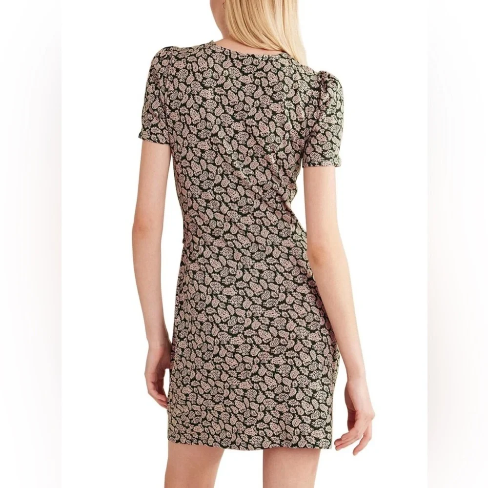 Boden Knot Front Short Sleeve Jersey Above Knee Casual Paisley Print Green Dress